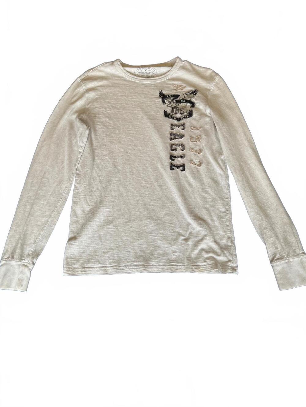 Vintage Embroidered American Eagle Men's Long Sleeve Athletic Fit Cotton Tee